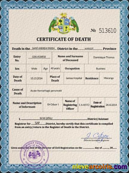 Dominica vital record death certificate